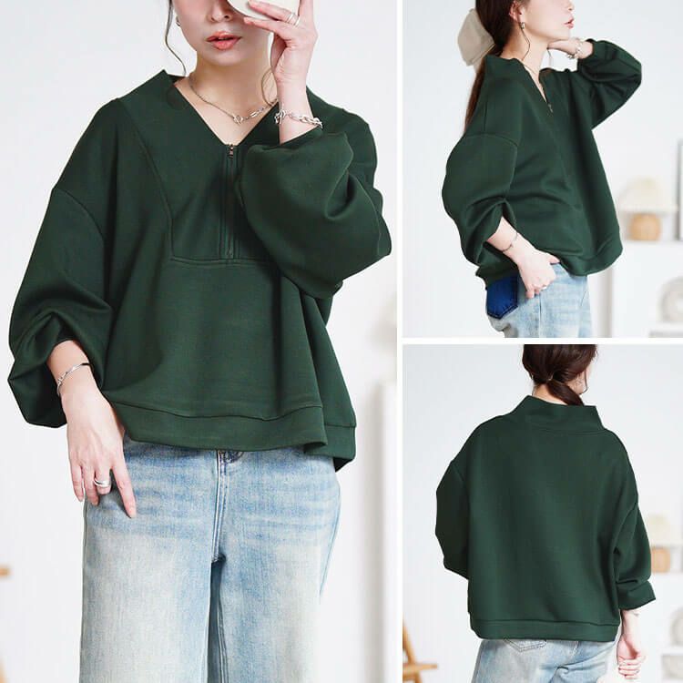 大きいサイズ レディース ハーフジップクロップドプルオーバー　maru-30080