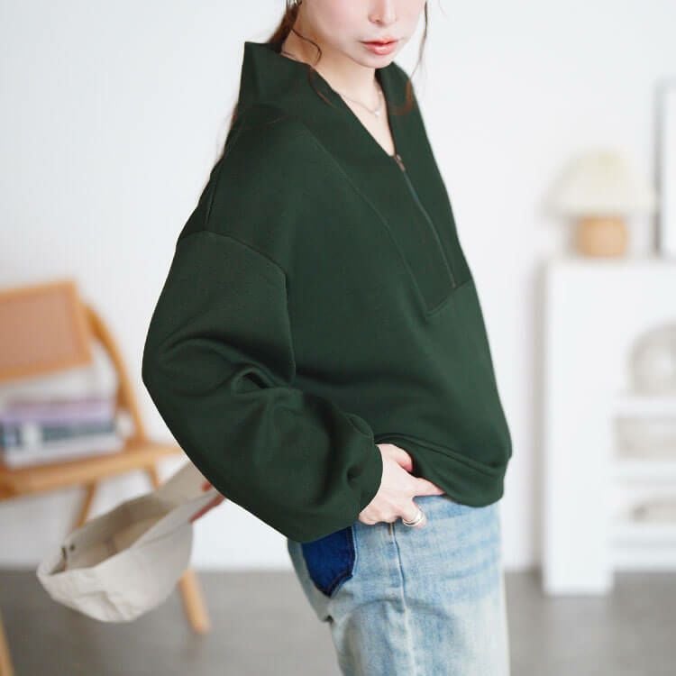 大きいサイズ レディース ハーフジップクロップドプルオーバー　maru-30080