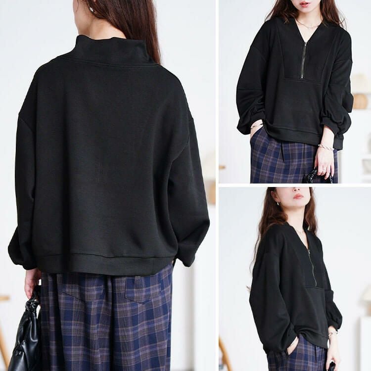 大きいサイズ レディース ハーフジップクロップドプルオーバー　maru-30080