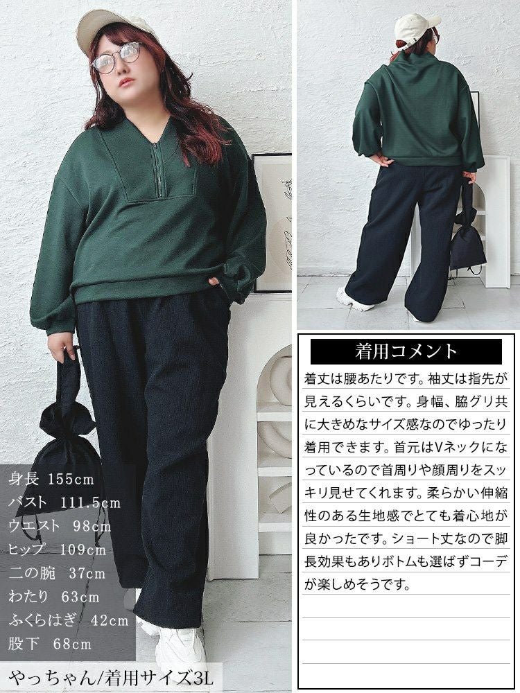 大きいサイズ レディース ハーフジップクロップドプルオーバー　maru-30080