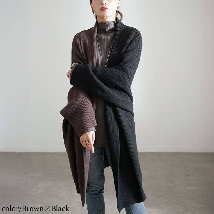 大きいサイズ レディース 上下2wayバイカラードルマンカーディガン　sw-0667