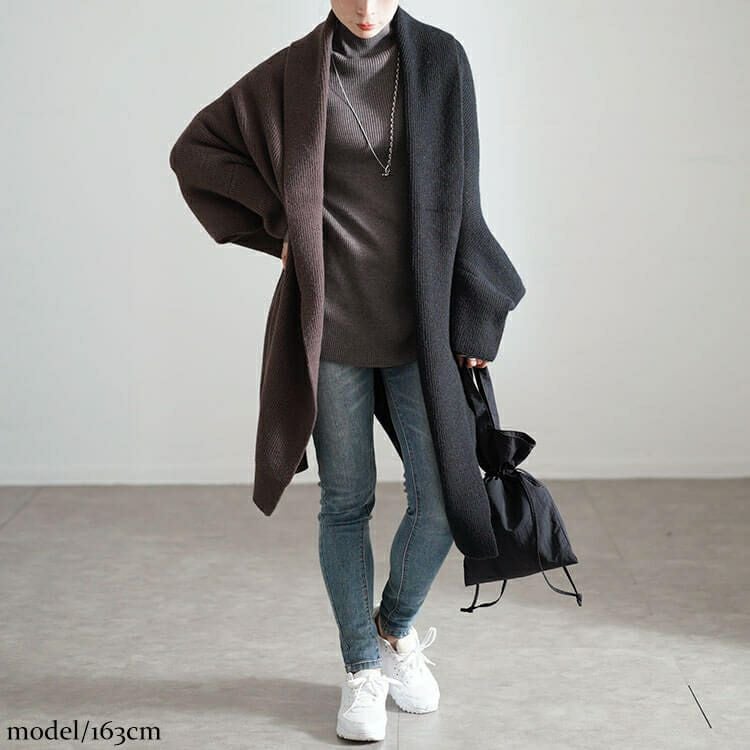 大きいサイズ レディース 上下2wayバイカラードルマンカーディガン　sw-0667