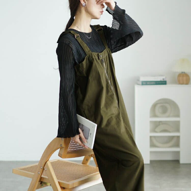 大きいサイズ レディース フロントジップサロペットパンツ　wc-0357