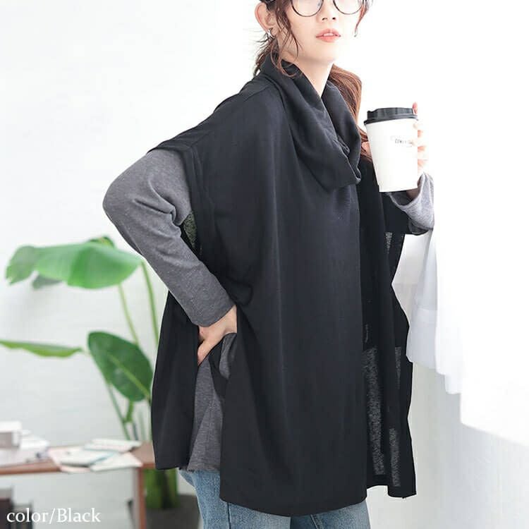 大きいサイズ レディース オフタートルベスト＆インナー2点セット　cast-5548001