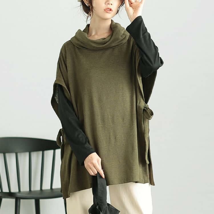 大きいサイズ レディース オフタートルベスト＆インナー2点セット　cast-5548001 カーキ