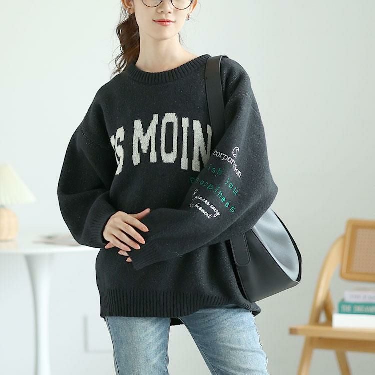 大きいサイズ レディース ロゴジャガードニット　cros-240061 ブラック