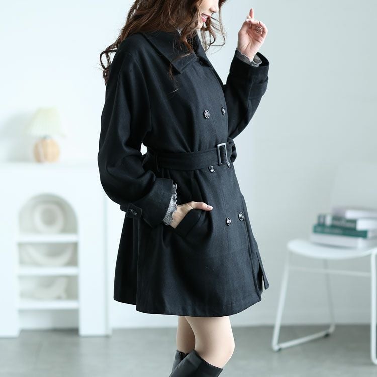 大きいサイズ レディース ベルト付きダブルボタンコート fem-538