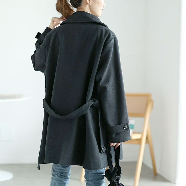 大きいサイズ レディース ベルト付きダブルボタンコート　fem-538