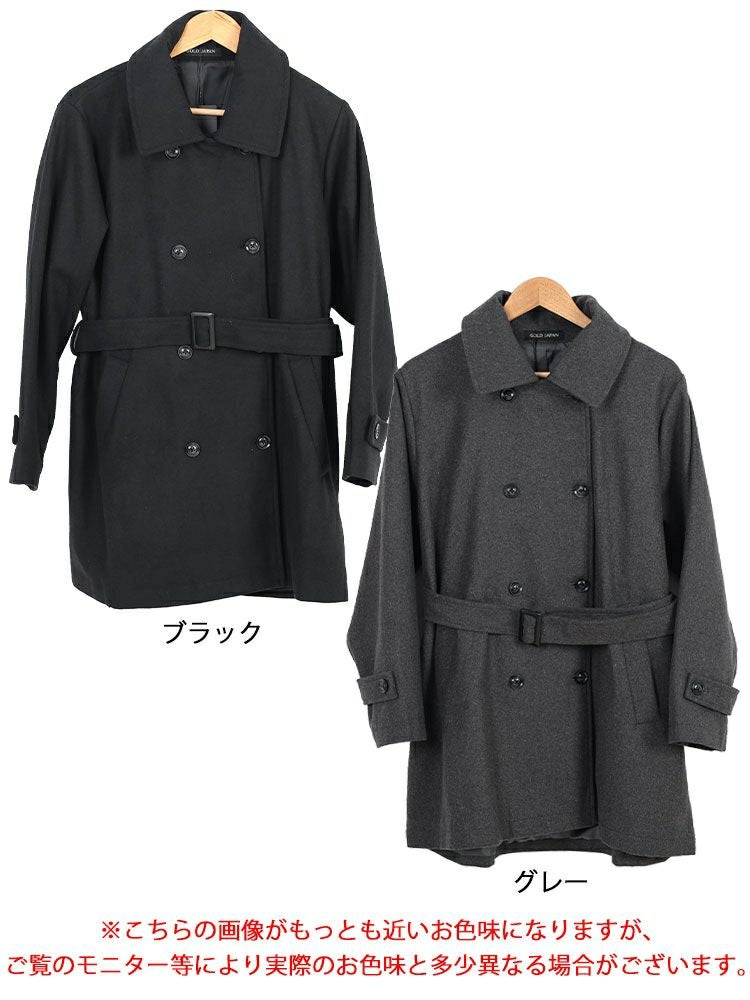 大きいサイズ レディース ベルト付きダブルボタンコート　fem-538