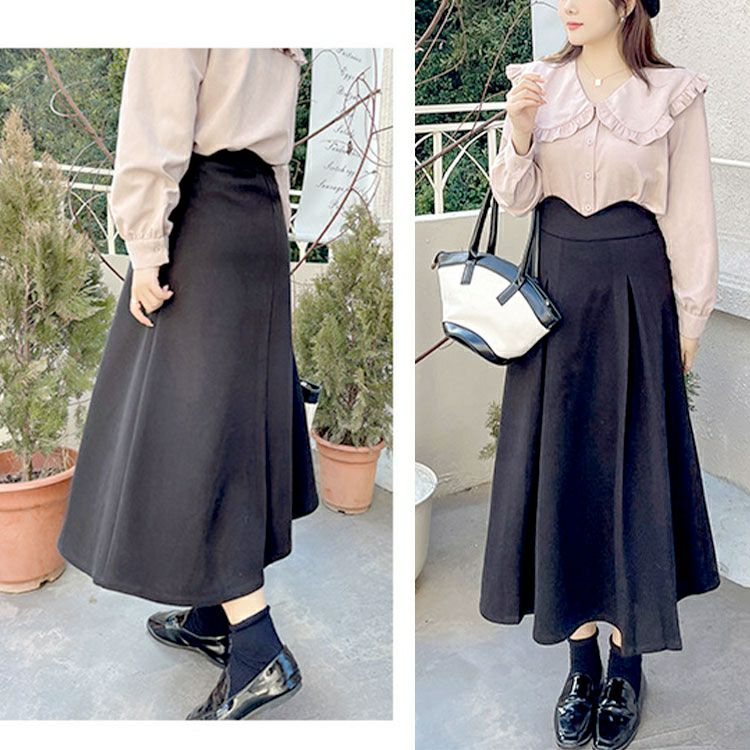 大きいサイズ レディース ハイウエストロングフレアスカート　goldy-1596