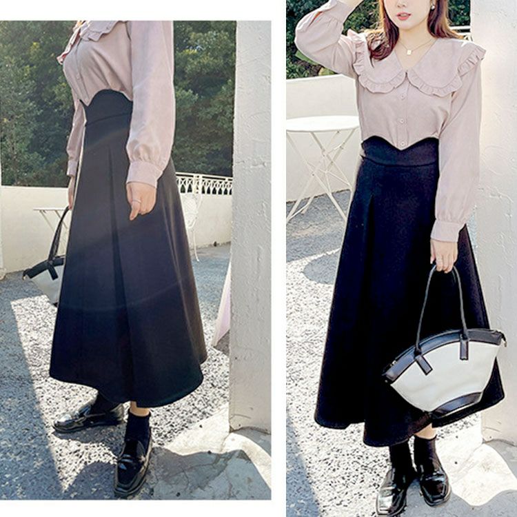 大きいサイズ レディース ハイウエストロングフレアスカート　goldy-1596