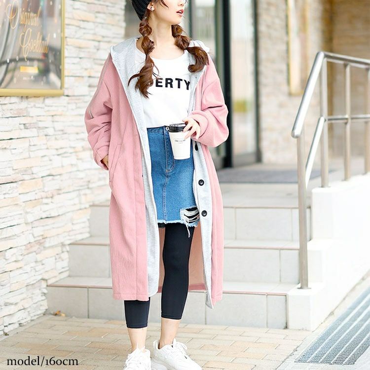 大きいサイズ レディース 裏シャギーバイカラーロングパーカー　goldy-1610