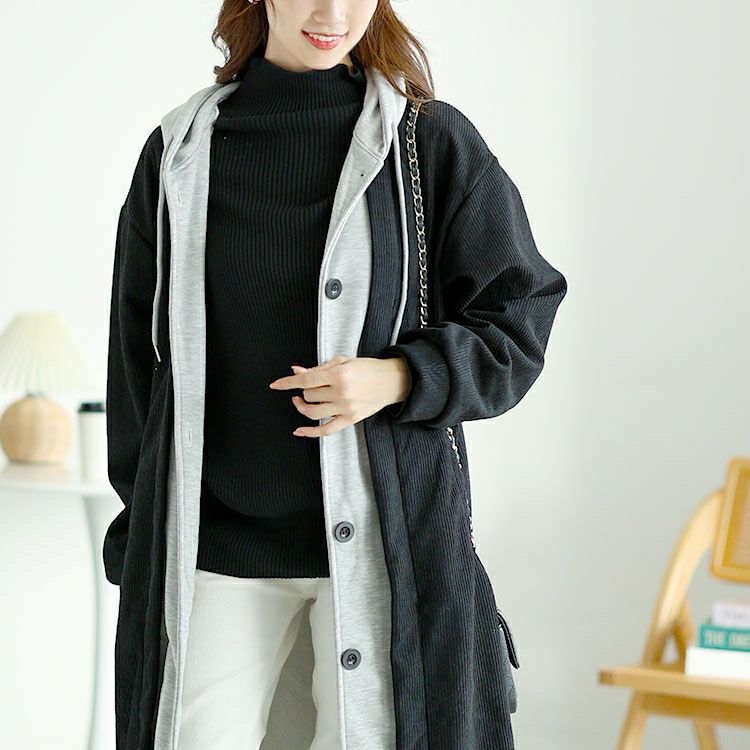 大きいサイズ レディース 裏シャギーバイカラーロングパーカー　goldy-1610