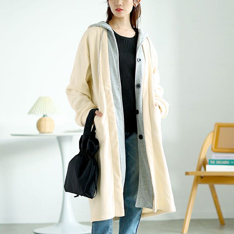 大きいサイズ レディース 裏シャギーバイカラーロングパーカー　goldy-1610