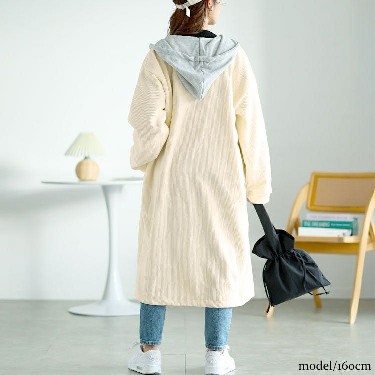 大きいサイズ レディース 裏シャギーバイカラーロングパーカー　goldy-1610