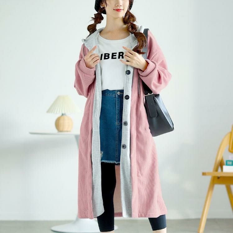 大きいサイズ レディース 裏シャギーバイカラーロングパーカー　goldy-1610 ピンク