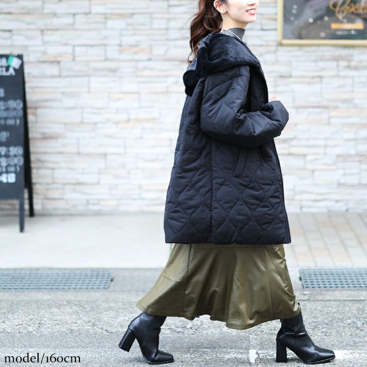 大きいサイズ レディース フード付きキルティング裏ボアジャケット　kt-7843110