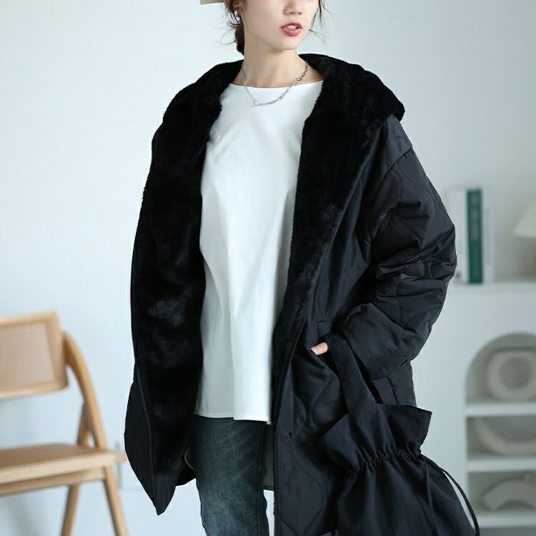 大きいサイズ レディース フード付きキルティング裏ボアジャケット　kt-7843110