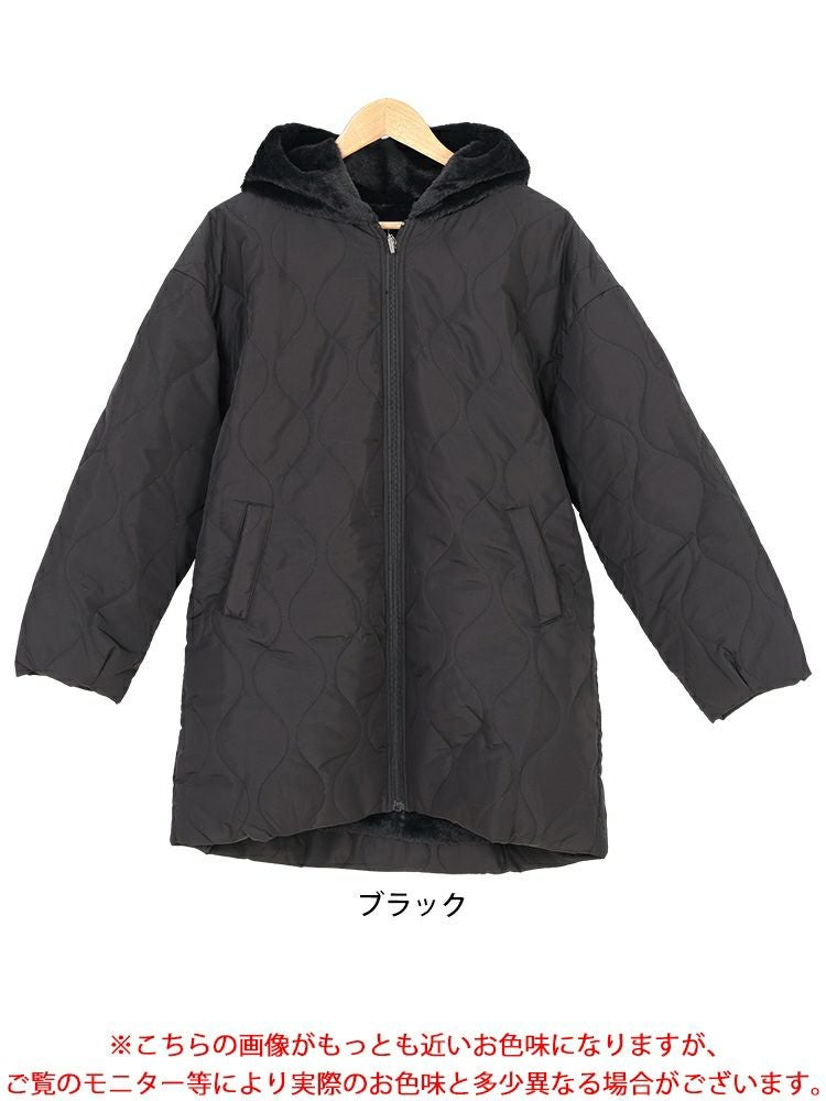 大きいサイズ レディース フード付きキルティング裏ボアジャケット　kt-7843110