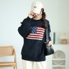 大きいサイズ レディース 国旗柄太リブ切り替えニット　cros-240060 ネイビー