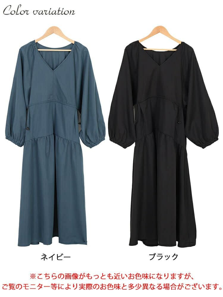 大きいサイズ レディース Vネックドロストギャザーワンピース　nw-24046
