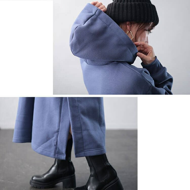 大きいサイズ レディース 裏起毛サイドスリットフード付きワンピース　plan-460017