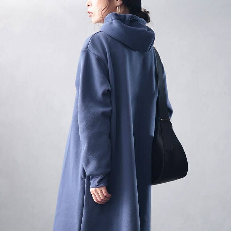 大きいサイズ レディース 裏起毛サイドスリットフード付きワンピース　plan-460017