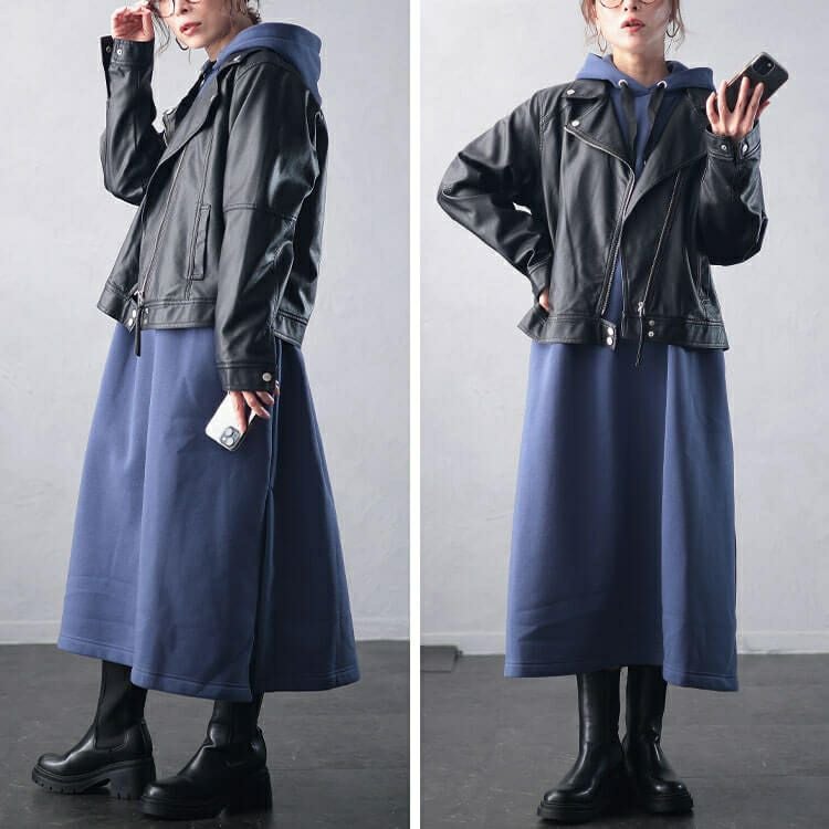 大きいサイズ レディース 裏起毛サイドスリットフード付きワンピース　plan-460017