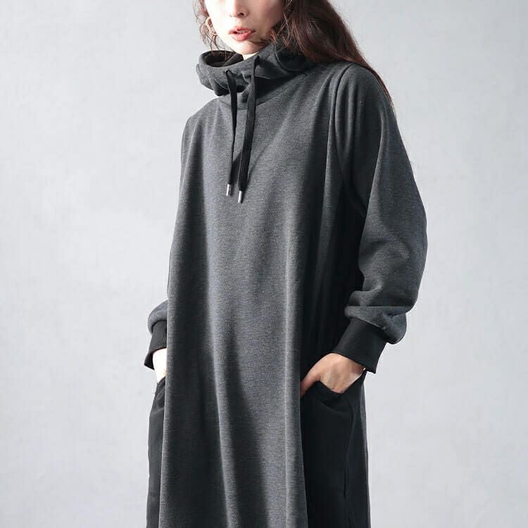 大きいサイズ レディース 裏起毛配色パーカーワンピース　plan-460014