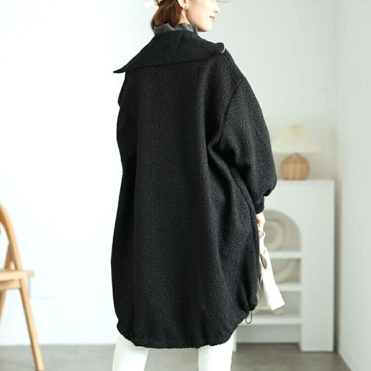 大きいサイズ レディース 裏起毛ビッグリブ襟ブークレコート　plan-360006