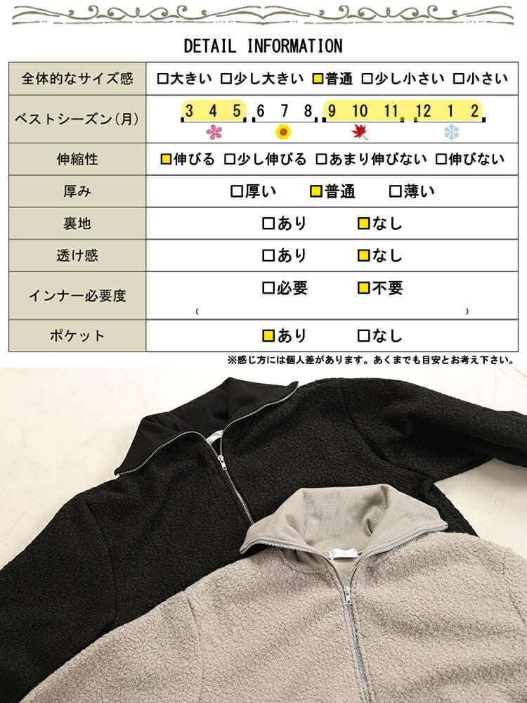 大きいサイズ レディース 裏起毛ビッグリブ襟ブークレコート　plan-360006