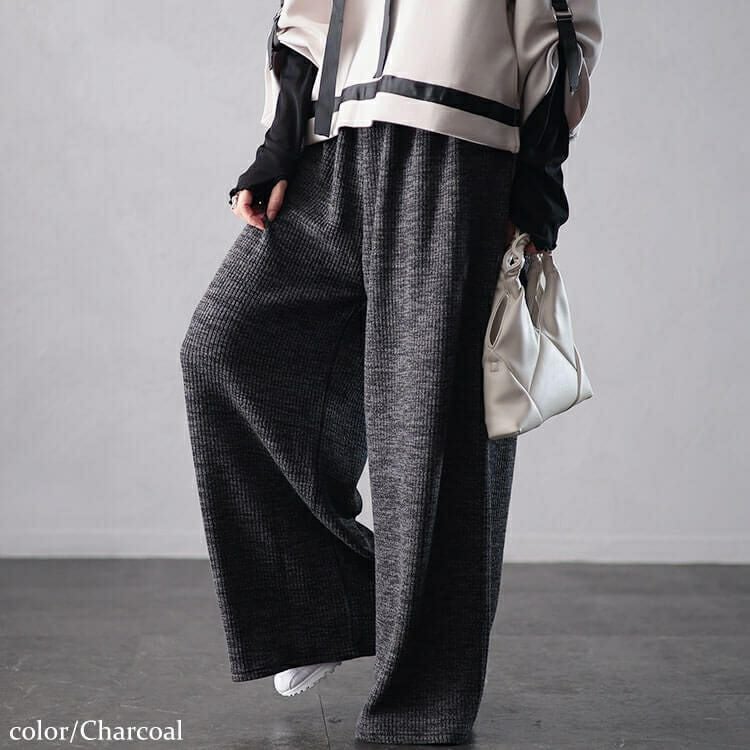 大きいサイズ レディース リブワイドパンツ　plan-250055