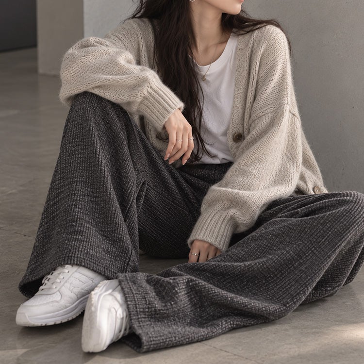 大きいサイズ レディース リブワイドパンツ　plan-250055