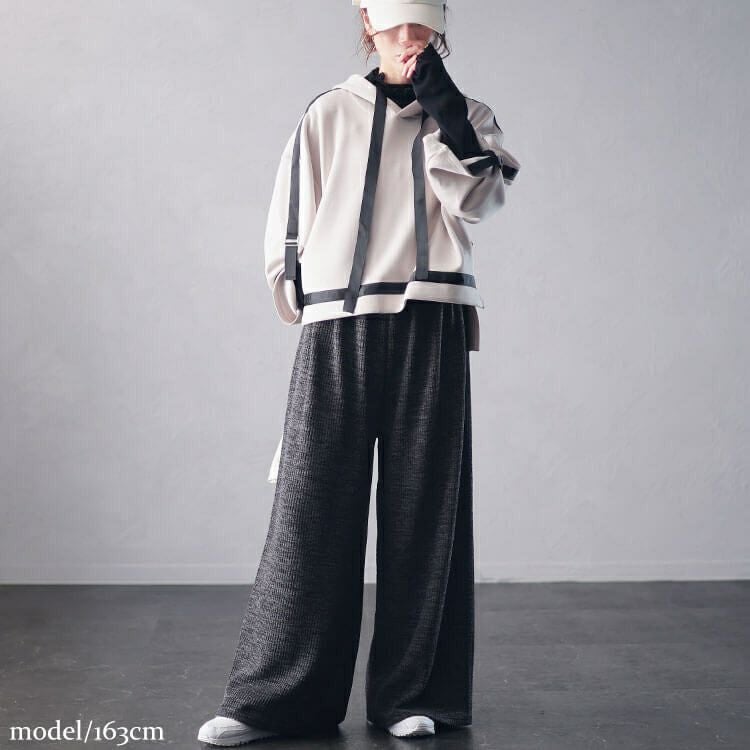 大きいサイズ レディース リブワイドパンツ　plan-250055