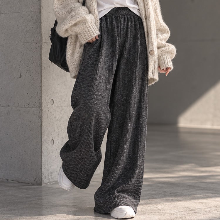 大きいサイズ レディース リブワイドパンツ　plan-250055