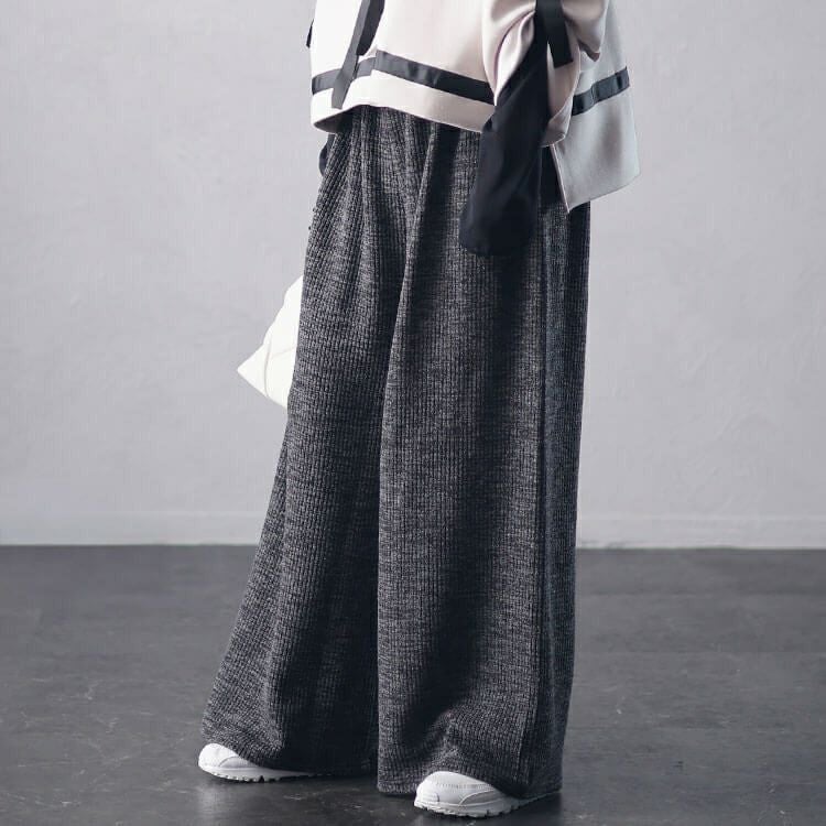 大きいサイズ レディース リブワイドパンツ　plan-250055