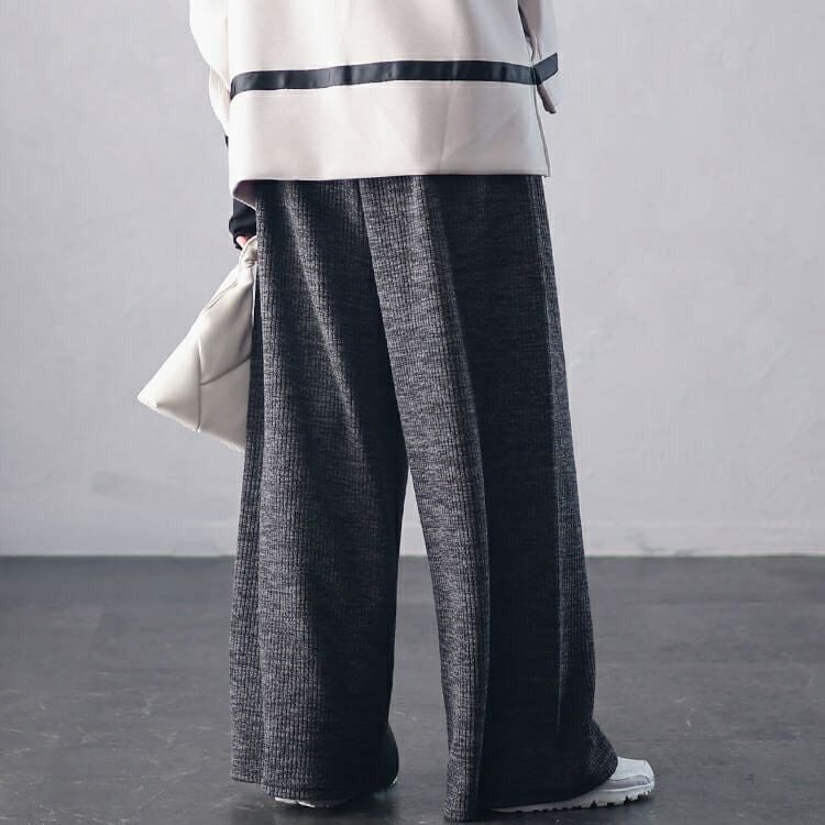 大きいサイズ レディース リブワイドパンツ　plan-250055