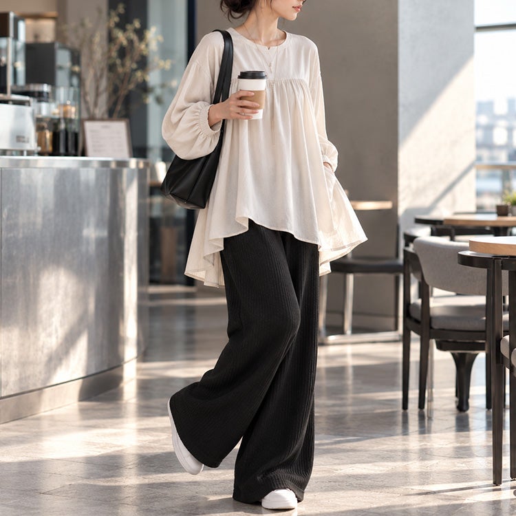 大きいサイズ レディース リブワイドパンツ　plan-250055