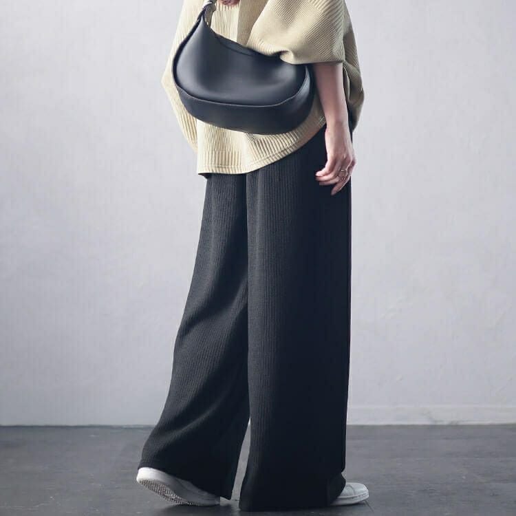 大きいサイズ レディース リブワイドパンツ　plan-250055