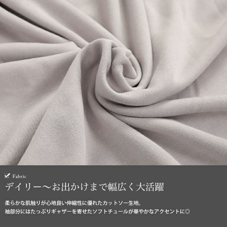 大きいサイズ レディース 袖チュールフリルプルオーバー　plan-260526