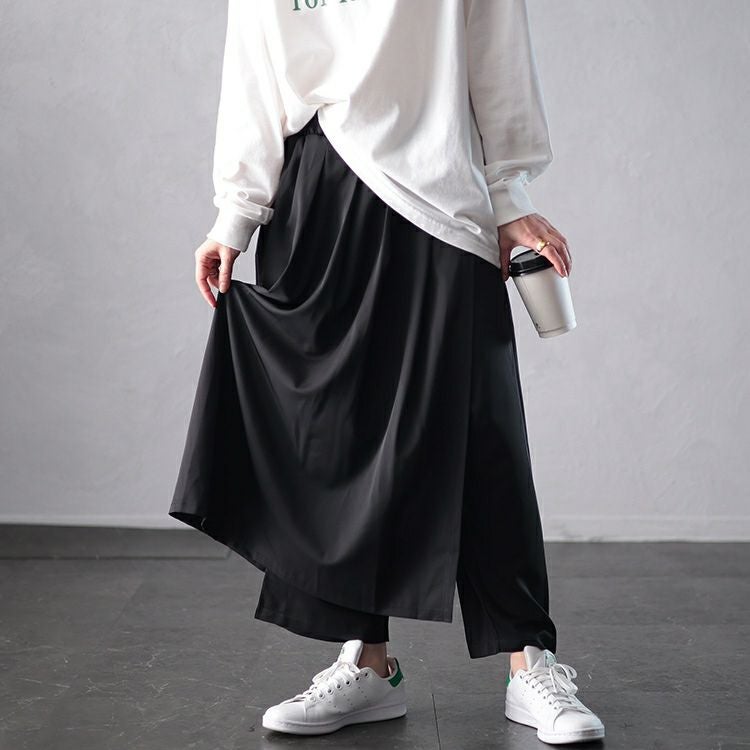 大きいサイズ レディース タックフレアレイヤードサルエルパンツ　u2-0101