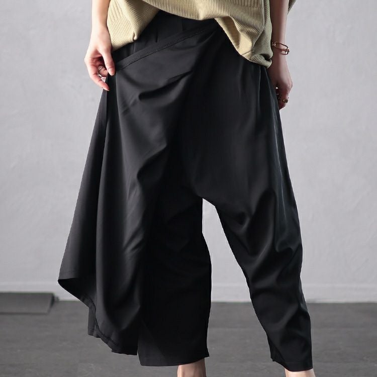 大きいサイズ レディース タックフレアレイヤードサルエルパンツ　u2-0101