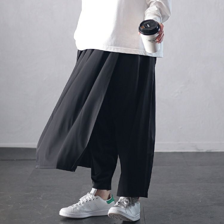 大きいサイズ レディース タックフレアレイヤードサルエルパンツ　u2-0101