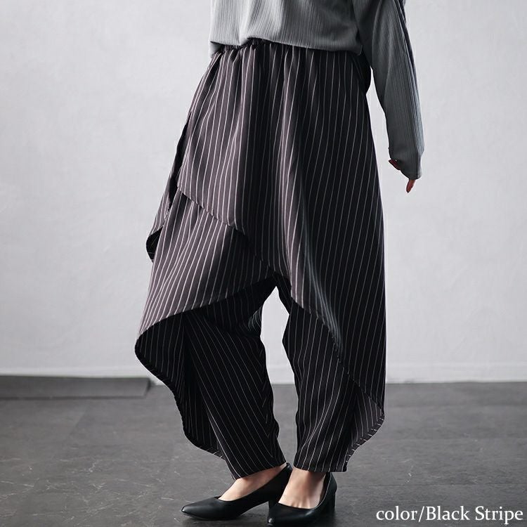 大きいサイズ レディース アシメレイヤードサルエルパンツ　u2-0100