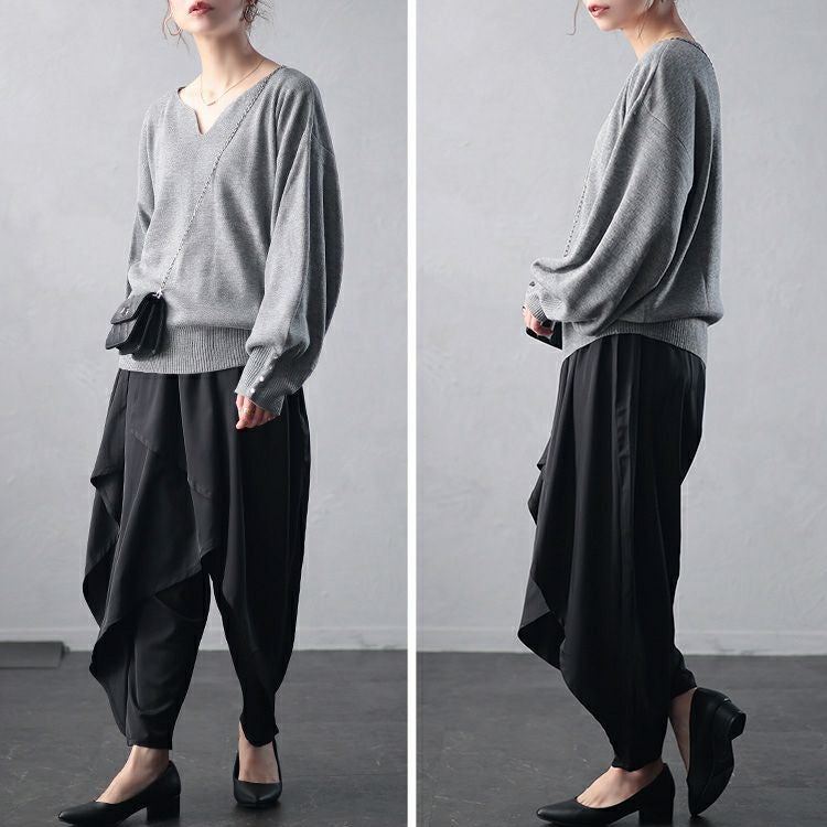 大きいサイズ レディース アシメレイヤードサルエルパンツ　u2-0100