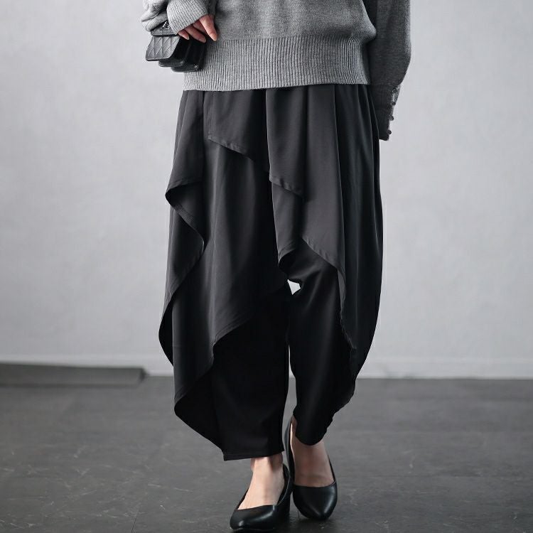 大きいサイズ レディース アシメレイヤードサルエルパンツ　u2-0100