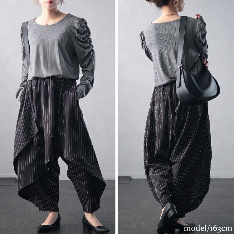 大きいサイズ レディース アシメレイヤードサルエルパンツ　u2-0100