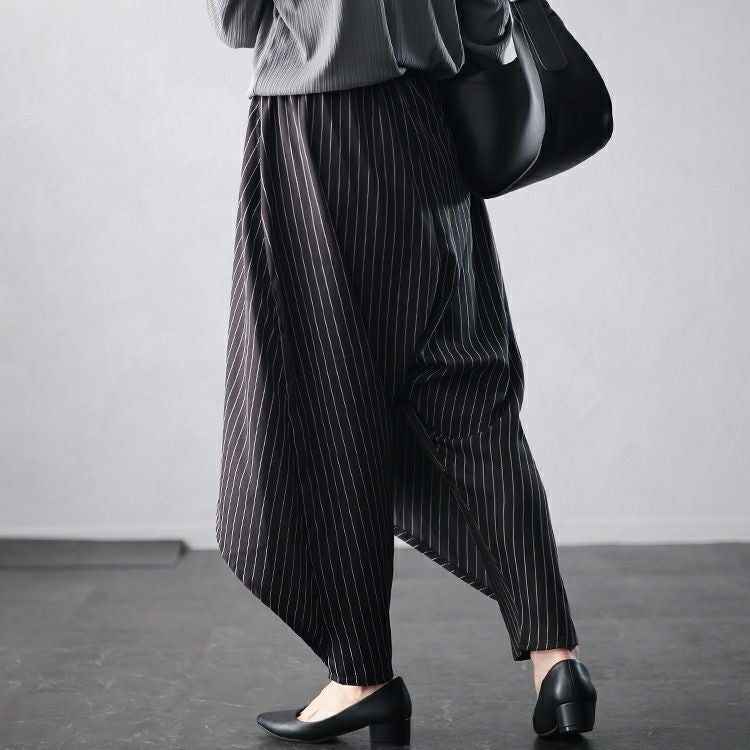 大きいサイズ レディース アシメレイヤードサルエルパンツ　u2-0100