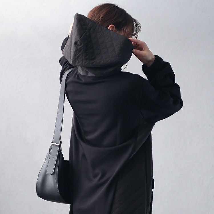 大きいサイズ レディース キルト配色ビッグポケットフーディーワンピース　u2-0099