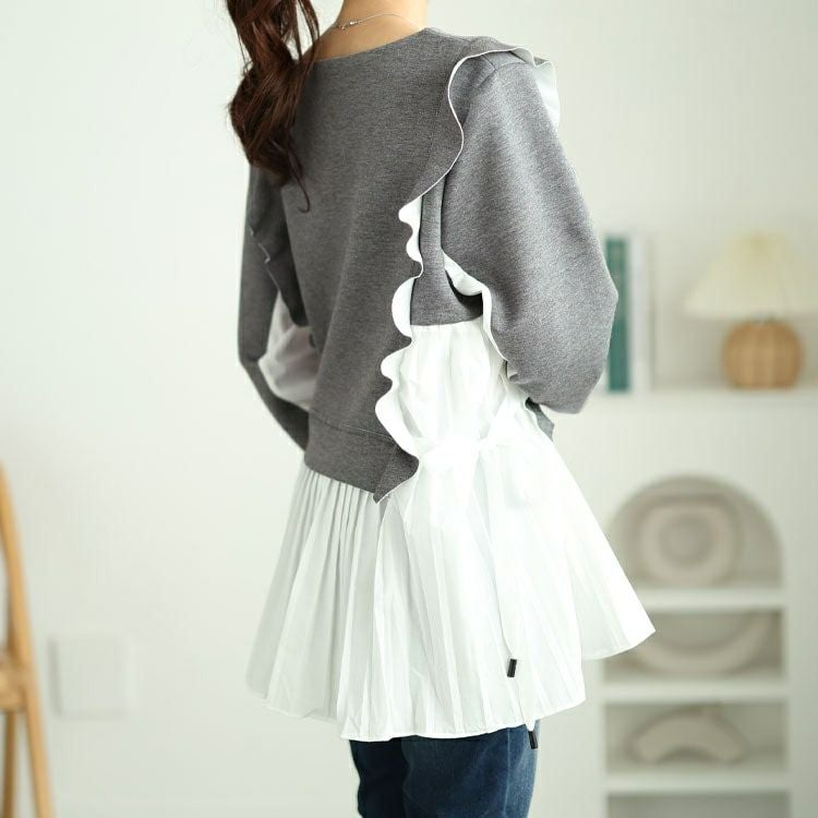 大きいサイズ レディース 配色プリーツドッキングフリルプルオーバー　jp509